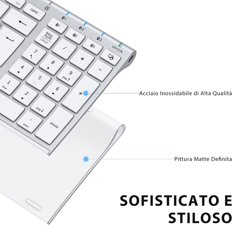 iClever Bluetooth Billentyűzet Numerikus Blokkkal, Ergonomikus Vezeték Nélküli Billentyűzet - silver