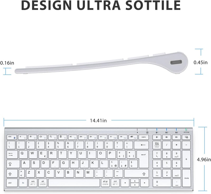 iClever Bluetooth Billentyűzet Numerikus Blokkkal, Ergonomikus Vezeték Nélküli Billentyűzet - silver