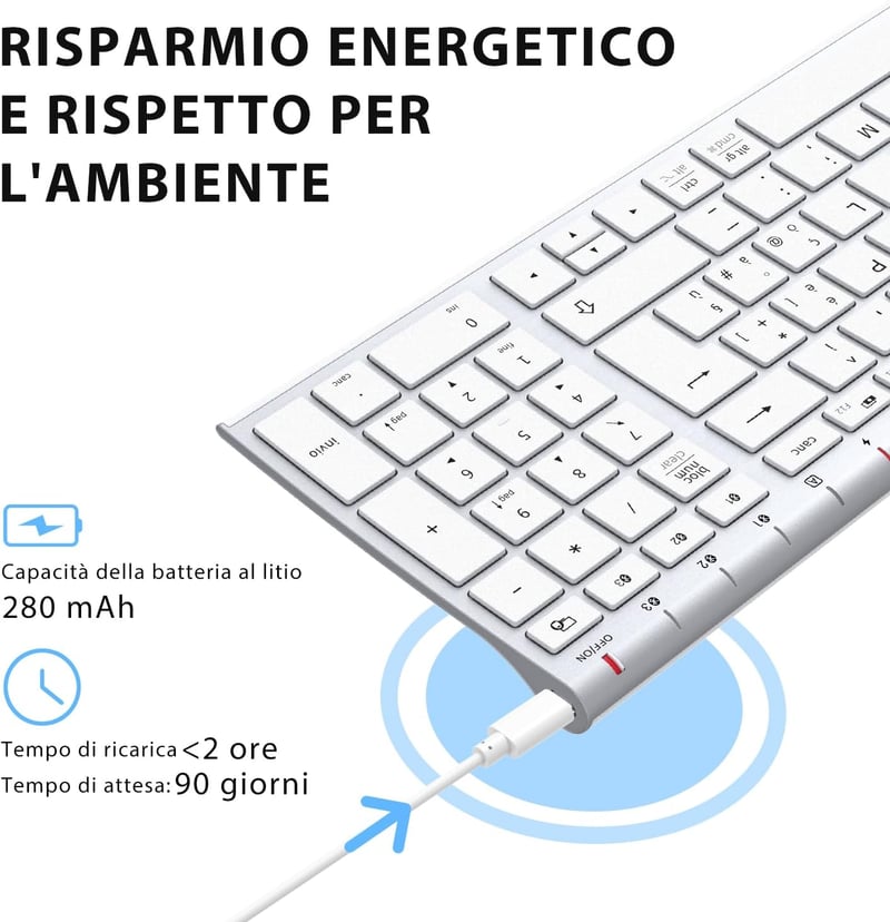iClever Bluetooth Billentyűzet Numerikus Blokkkal, Ergonomikus Vezeték Nélküli Billentyűzet - silver