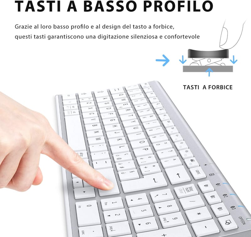 iClever Bluetooth Billentyűzet Numerikus Blokkkal, Ergonomikus Vezeték Nélküli Billentyűzet - silver