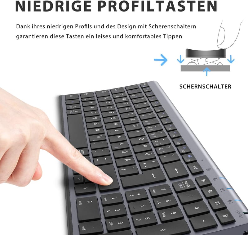 iClever Bluetooth Billentyűzet Vezeték Nélküli 3 Csatorna Újratölthető Grafitszürke QWERTZ