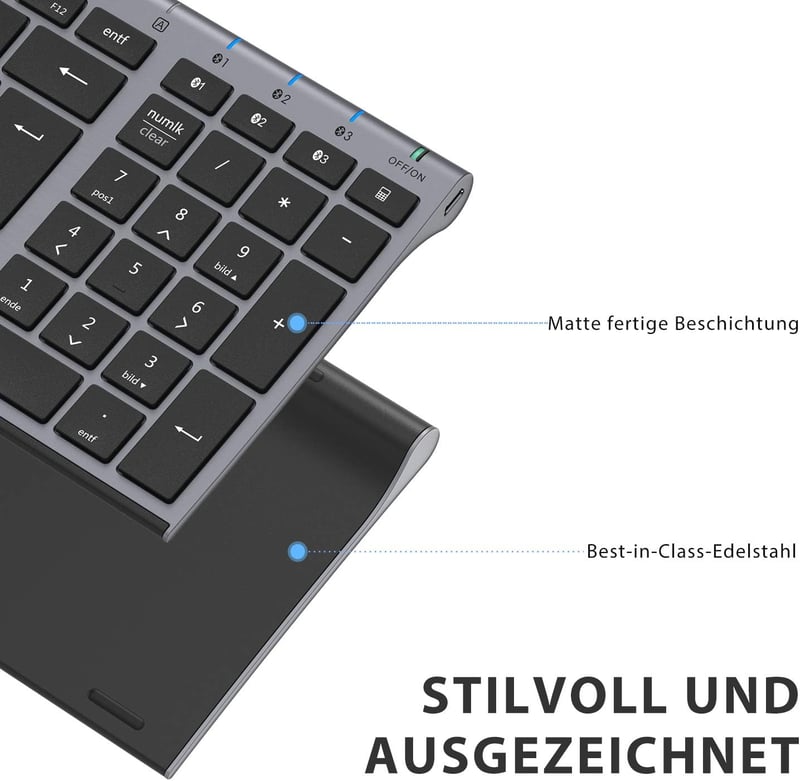 iClever Bluetooth Billentyűzet Vezeték Nélküli 3 Csatorna Újratölthető Grafitszürke QWERTZ