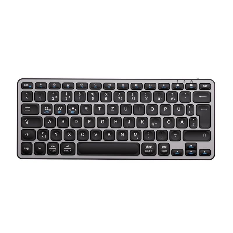 Bluetooth klávesnica iClever, bezdrôtová nemecká QWERTZ klávesnica, nabíjateľná, prepínanie medzi 3 zariadeniami, kompatibilná s MacBook Pro/Air, iMac