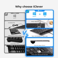 iClever DK06 Bluetooth billentyűzet, 4 eszközös többeszközös kapcsolat, teljes méretű vezeték nélküli billentyűzet numerikus billentyűzettel, USB-C újratölthető, csendes gépelés, Mac, Windows, laptop, 7