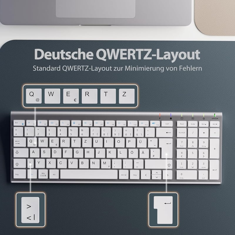 iClever GK03 Vékony Vezeték Nélküli Billentyűzet, Ezüst Alumínium Kivitel, 2.4G Technológia, 10m Hatótáv, Windows/Mac/iOS Kompatibilis - silver