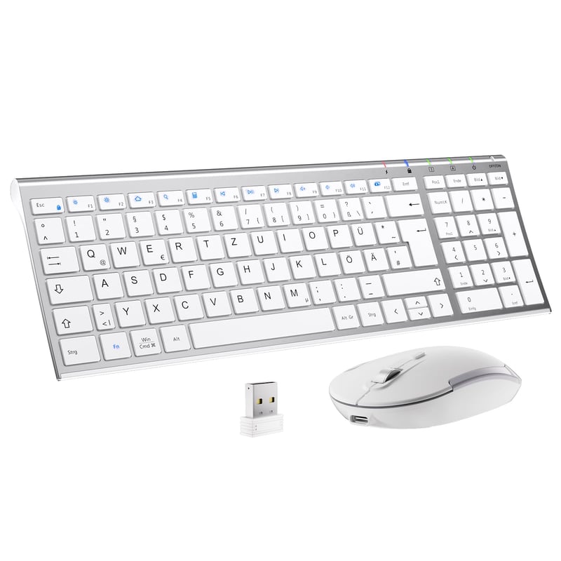 iClever GK03 Tenká bezdrôtová klávesnica, Strieborné hliníkové prevedenie, Technológia 2.4G, Dosah 10 m, Kompatibilná s Windows/Mac/iOS