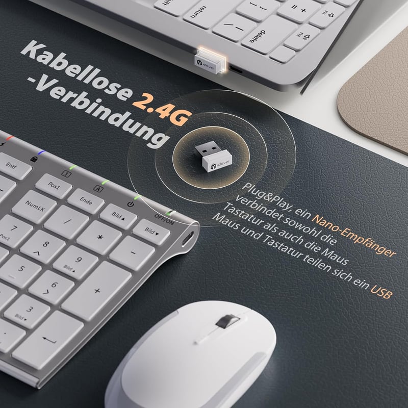 iClever GK03 Vékony Vezeték Nélküli Billentyűzet, Ezüst Alumínium Kivitel, 2.4G Technológia, 10m Hatótáv, Windows/Mac/iOS Kompatibilis - silver