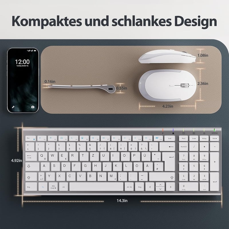 iClever GK03 Vékony Vezeték Nélküli Billentyűzet, Ezüst Alumínium Kivitel, 2.4G Technológia, 10m Hatótáv, Windows/Mac/iOS Kompatibilis - silver