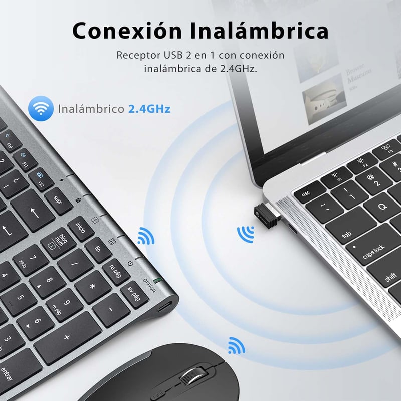 iClever GK03 Vezeték Nélküli Billentyűzet és Egér Szett - Újratölthető, Ergonomikus, Kompakt, Vékony Kialakítás, Stabil 2.4G Kapcsolat, Wind