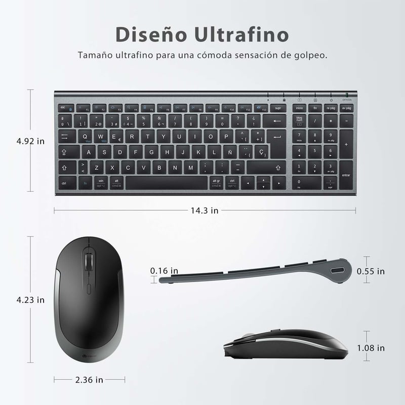 iClever GK03 Vezeték Nélküli Billentyűzet és Egér Szett - Újratölthető, Ergonomikus, Kompakt, Vékony Kialakítás, Stabil 2.4G Kapcsolat, Wind