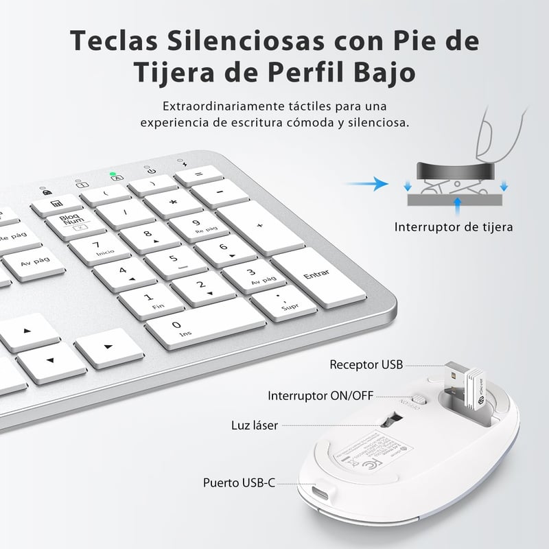 iClever GK08 Wireless Billentyűzet és Egér Szett - USB-C Töltős Ergonomikus Csend Teljes Méret