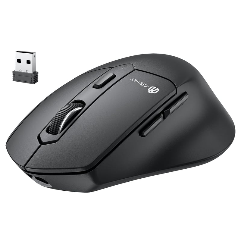 iClever MD360 Ergonomická Bluetooth Myš - Bezdrôtová USB-C Nabíjateľná Myš s Funkciou Jiggler, Tiché Klikanie, Pripojenie 3 Zariadení
