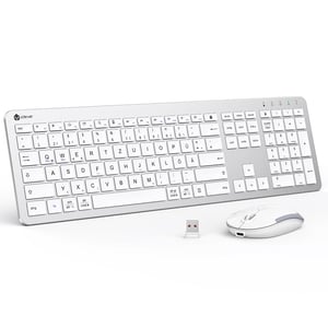 iClever Bežični Set Tipkovnice i Miša - Punjivi, QWERTZ Raspored, 2.4 GHz, Numerička Tipkovnica, Kompatibilno s PC/Laptop/Smart TV, Bijeli