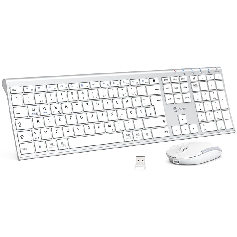 Bezdrôtová klávesnica a myš iClever, 2.4G, USB-C nabíjateľná, plná veľkosť, tenká, odolná, kompatibilná s Windows/Mac