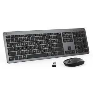iClever Bežična tipkovnica i miš - Punjivi, ultratanki, tihi, QWERTZ raspored, PC/Laptop tipkovnica, sivi