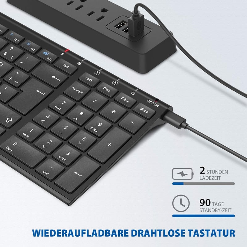iClever Wireless Billentyűzet 2.4G Aluminium Slim QWERTZ Német Kiosztás PC Laptop