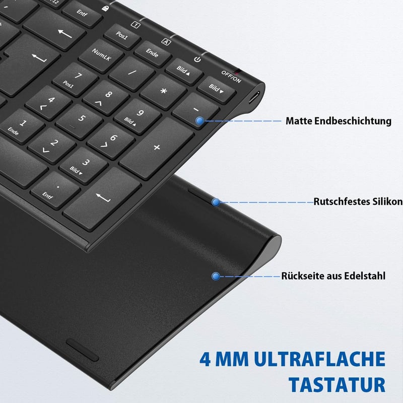 iClever Wireless Billentyűzet 2.4G Aluminium Slim QWERTZ Német Kiosztás PC Laptop