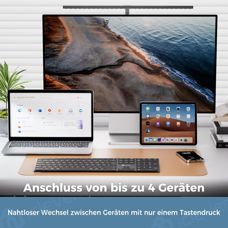 iClever Wireless Bluetooth Billentyűzet 3 Csatorna QWERTZ Újratölthető Mac Windows iOS