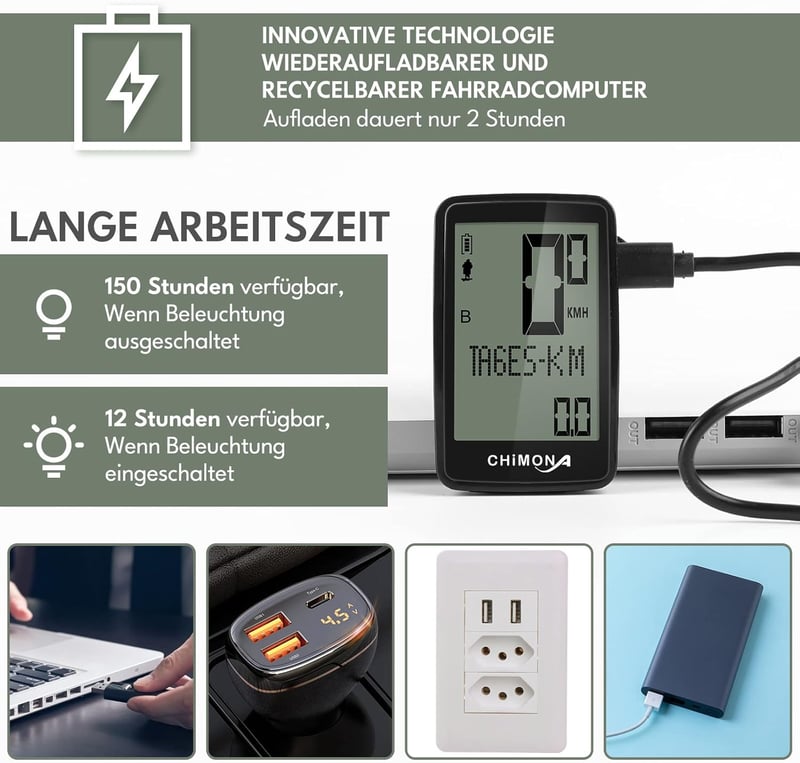 ICOCOPRO Kerékpár Számláló USB Töltős Vezeték Nélküli Vízálló Sebességmérő LCD Kijelzővel