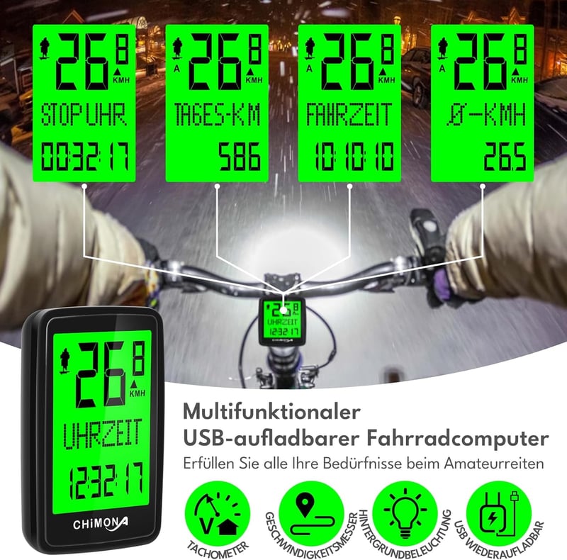 ICOCOPRO Kerékpár Számláló USB Töltős Vezeték Nélküli Vízálló Sebességmérő LCD Kijelzővel