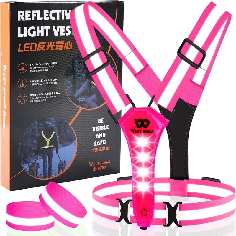 ICOCOPRO LED Reflexiós Futó- és Kerékpáros Mellény USB Töltéssel, Biztonsági Lámpa