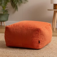 Puf tip babzsák Icon Amara din catifea raiată portocalie, cu umplutură – Suport confortabil pentru picioare și pernă de șezut pentru sufragerie 2