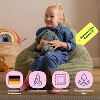 Icon Dalton dječja vreća za sjedenje u boji kadulje, od mekog samt materijala, s punjenjem, za dječju sobu, spavaću sobu, igraonicu 4