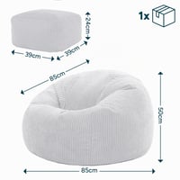 Fotoliu tip puf Icon Kingston din catifea raiată cu taburet, bej – Fotoliu puf pentru adulți pentru living și dormitor, catifea raiată moale, fabricat în Germania 3