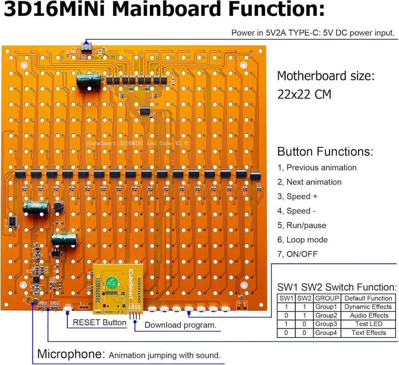 iCubeSmart 3D16MINI LED Kocka Világító Elektronikai Készlet - 16x16x16 LED Fénykocka, Oktató Játék Gyerekeknek, Programozható Elektronikai T