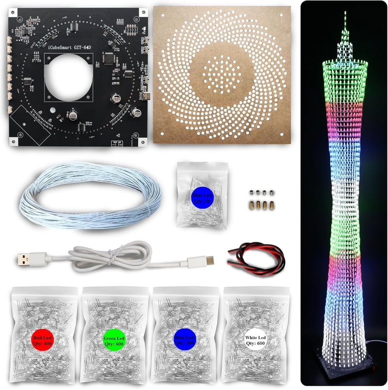 iCubeSmart LED Kocka Modell DIY Elektronikai Készlet, 64 LED Körrel, 1 Méter Magas