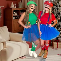 Kostýmová súprava Mario a Luigi iDattel – čiapka, sukňa, ponožky, rukavice, fúzy, žlté gombíky – doplnky na cosplay a karneval pre dospelých a deti 6