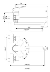 Ideal Standard Ceraflex zidna kuhinjska miješalica, s izljevom od 200 mm, kromirana, rotirajuća, S-priključci, sa sustavom za uštedu vode, 38 mm. 2
