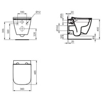 Ideal Standard i.life S RimLS+ viseća WC školjka bez ruba, dubina 48 cm, bijela, sa skrivenim pričvršćivanjem, za zidnu montažu 6