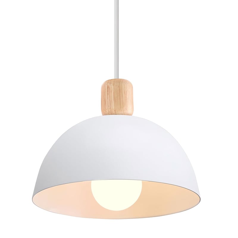 iDEGU retro viseća svjetiljka E27, polukružni dizajn od metala i drva, stropna svjetiljka za spavaću sobu, blagovaonicu i kuhinju, bijela, promjer 20 cm