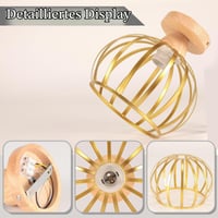 Lampă de plafon vintage iDEGU, design cu cușcă din lemn și fier, abajur de 20 cm cu dulie E27, lustră industrială aurie pentru hol, dormitor, living sau bucătărie 7