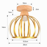 Lampă de plafon vintage iDEGU, design cu cușcă din lemn și fier, abajur de 20 cm cu dulie E27, lustră industrială aurie pentru hol, dormitor, living sau bucătărie 6