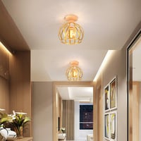 Lampă de plafon vintage iDEGU, design cu cușcă din lemn și fier, abajur de 20 cm cu dulie E27, lustră industrială aurie pentru hol, dormitor, living sau bucătărie 9