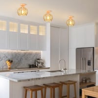 Lampă de plafon vintage iDEGU, design cu cușcă din lemn și fier, abajur de 20 cm cu dulie E27, lustră industrială aurie pentru hol, dormitor, living sau bucătărie 3