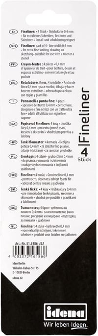 Idena 516186 fineliner tűfilc készlet 0,4 mm - 4 db 4