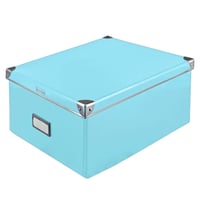 Idena 11009 Úložný box z pevného kartónu, s vekom s kovovými rohmi, tyrkysový, s popisovateľným poľom, 35x28x17 cm, na organizáciu domácnosti a kancelárie 1
