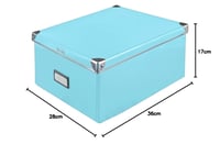 Idena 11009 Úložný box z pevného kartónu, s vekom s kovovými rohmi, tyrkysový, s popisovateľným poľom, 35x28x17 cm, na organizáciu domácnosti a kancelárie 6