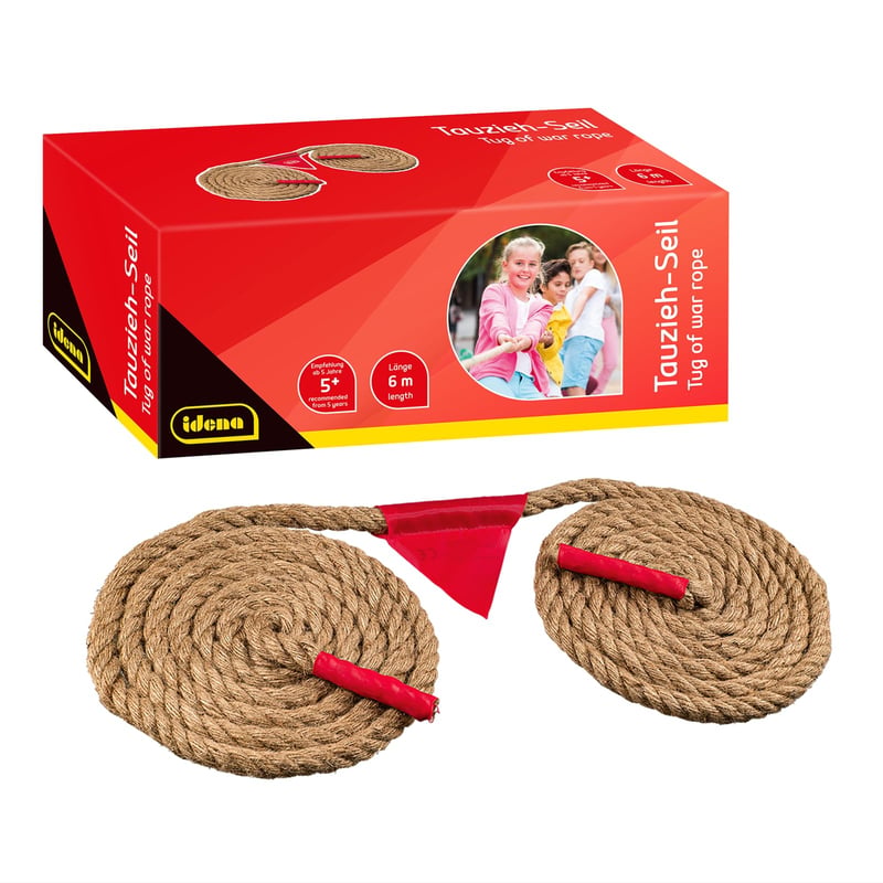 Idena 40382 Joc de tras la sfoară pentru exterior, lungime 6 m, diametru 20 mm, steag detașabil, capete întărite, joc de grădină pentru adulți și copii de la 5 ani
