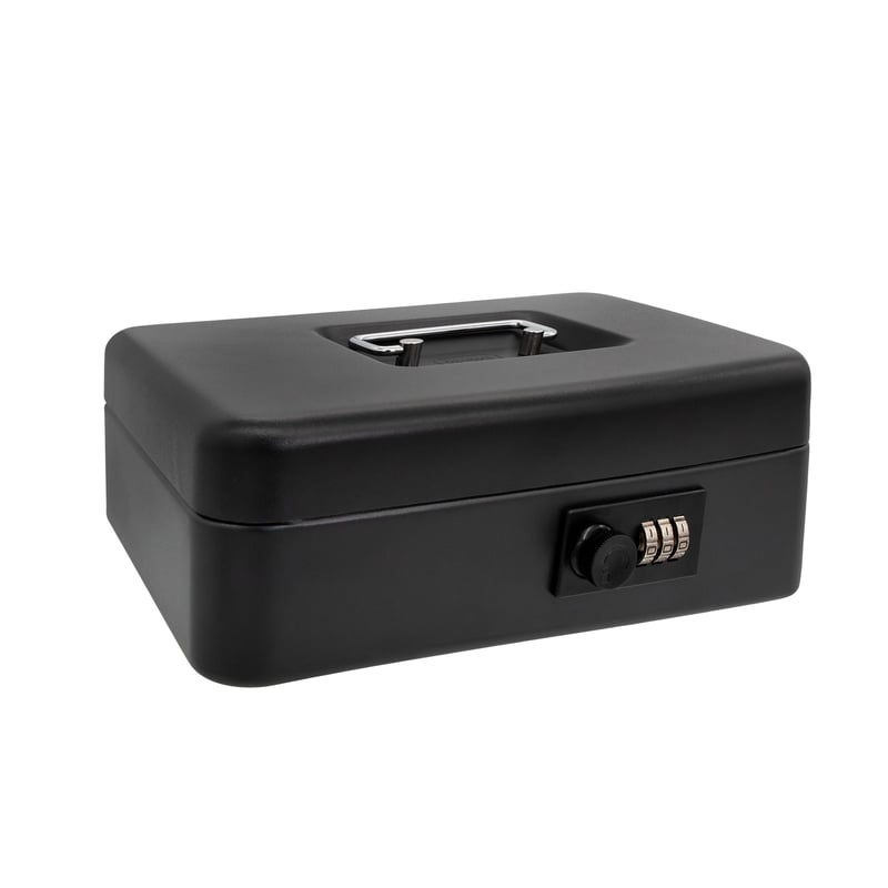 Casetă de bani Idena 50118 cu cifru din 3 cifre, oțel negru, 25 x 18 x 9 cm, cu compartiment pentru monede