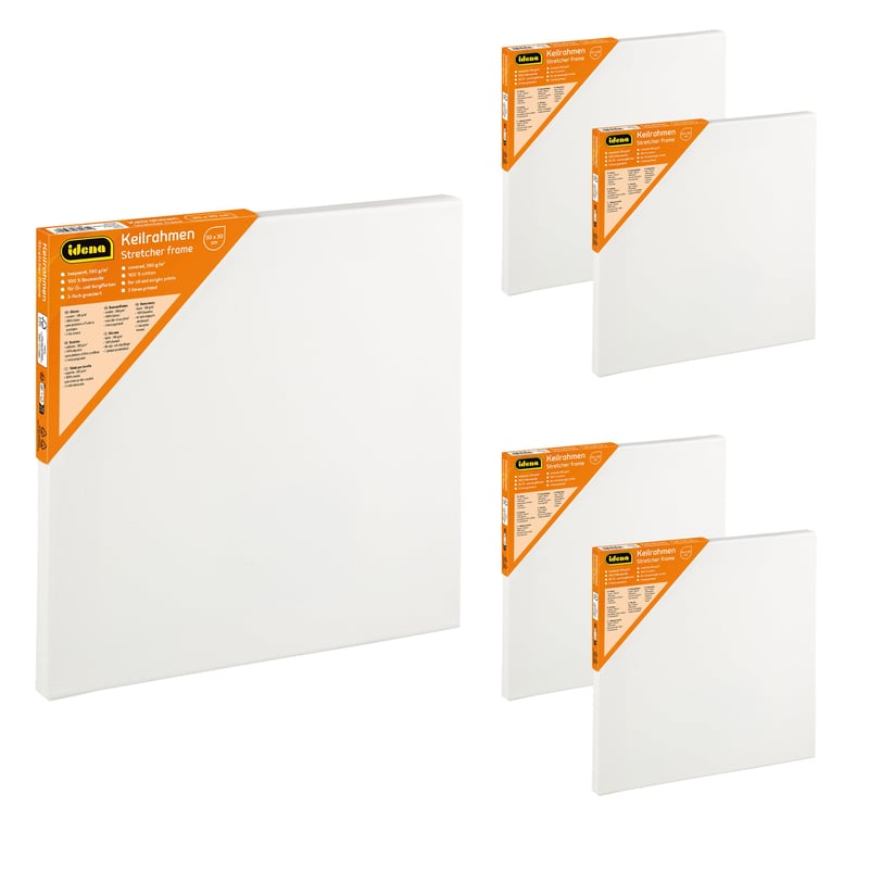 Idena 90561 Napnuté maliarske plátno 5 ks - 30x30 cm, 100% bavlna, 380 g/m², na olejové a akrylové farby