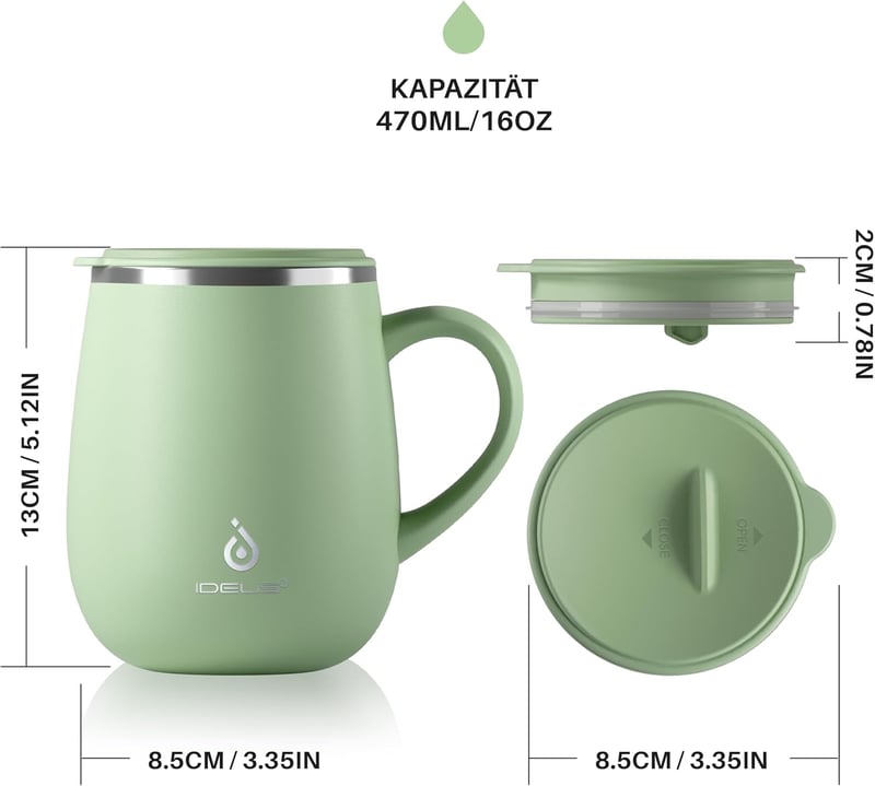 Ideus 470ml Duplafalú Vákuum Termosz Bögre Zöld