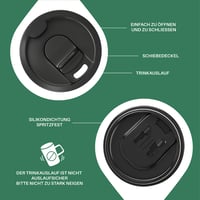 Ideus Duplafalú Termobögre 16oz (470ml) - Rozsdamentes Acél Kávés Pohár Csúszásgátló Fogantyúval és Tolható Fedéllel - Zöld Zebra 4
