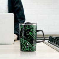 Ideus Duplafalú Termobögre 16oz (470ml) - Rozsdamentes Acél Kávés Pohár Csúszásgátló Fogantyúval és Tolható Fedéllel - Zöld Zebra 7