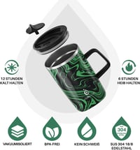 Ideus Duplafalú Termobögre 16oz (470ml) - Rozsdamentes Acél Kávés Pohár Csúszásgátló Fogantyúval és Tolható Fedéllel - Zöld Zebra 2