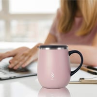 Ideus Termosz Bögre 470ml - Dupla Falú Rozsdamentes Acél Kávés Pohár Csúszásmentes Fogantyúval és Tolható Fedéllel, Hideg-Meleg Italokhoz (V 7