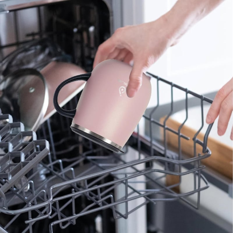 Ideus Termosz Bögre 470ml - Dupla Falú Rozsdamentes Acél Kávés Pohár Csúszásmentes Fogantyúval és Tolható Fedéllel, Hideg-Meleg Italokhoz (V